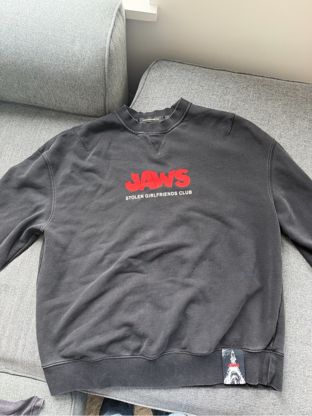 Crewneck Sweatshirt in Black with Red Logo